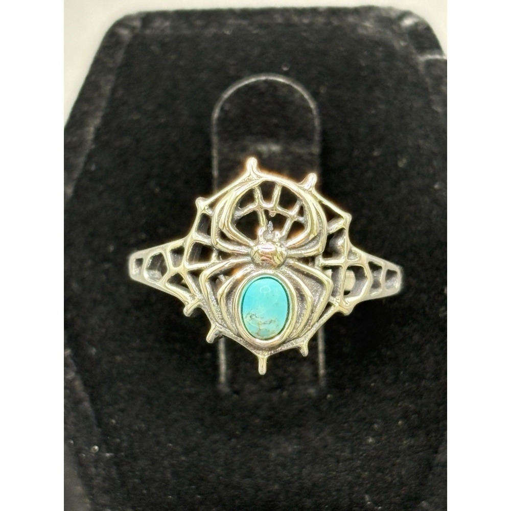New Condition Sterling Silver Turquoise Spider Web Ring Size 7 H11